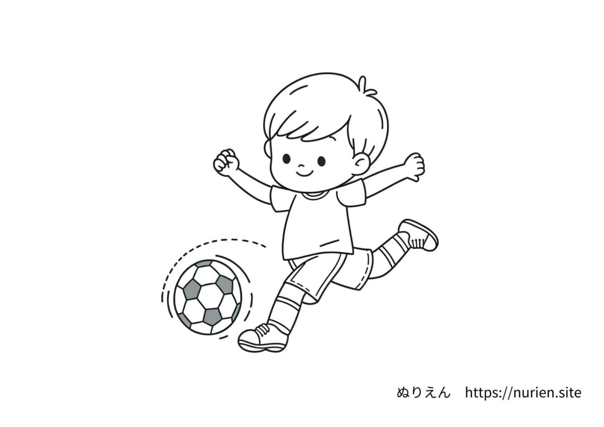 ぬりえ：サッカー少年