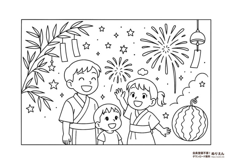 【夏のぬりえ】七夕・花火・風鈴が勢ぞろい！子どもたちの夏の思い出を描 …