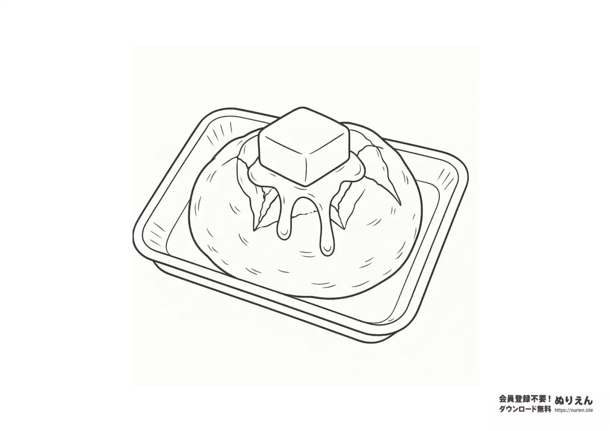 ホクホクの焼きじゃがいもにバターがとろける様子を描いたシンプルで塗りやすい食べ物のぬりえ