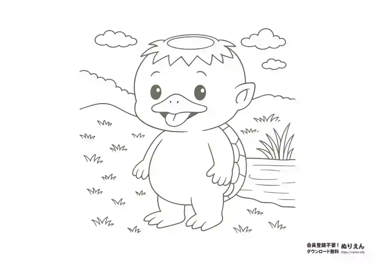 かわいい河童の妖怪ぬりえ【無料】