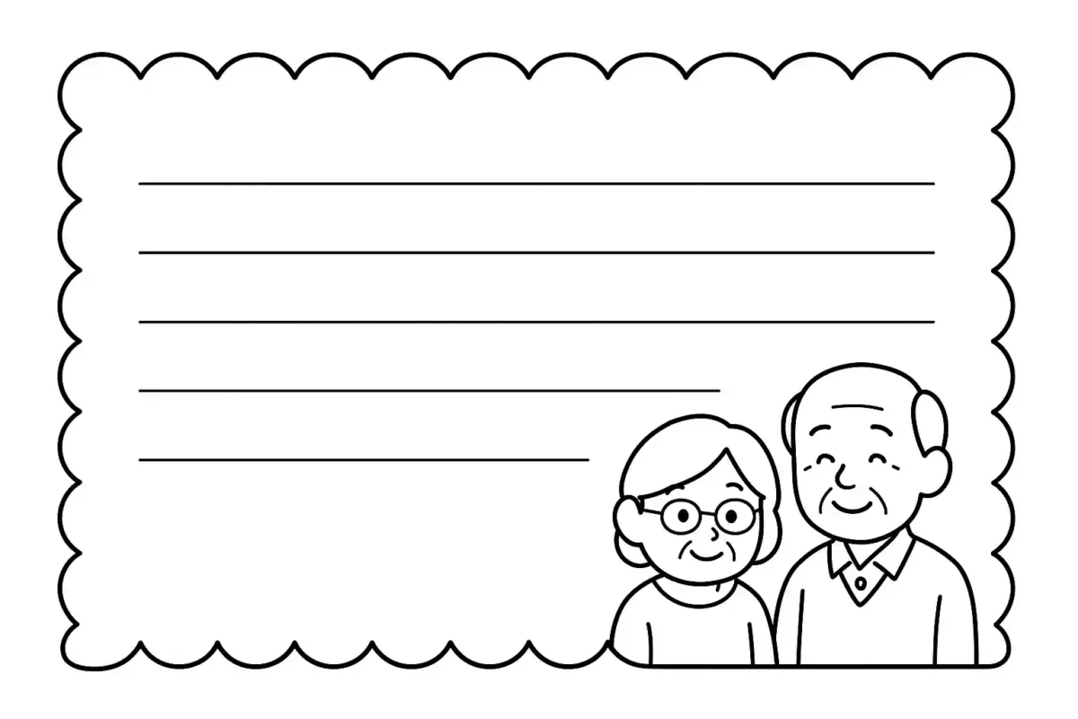 おじいさんとおばあさんが描かれた敬老の日メッセージカードぬりえ