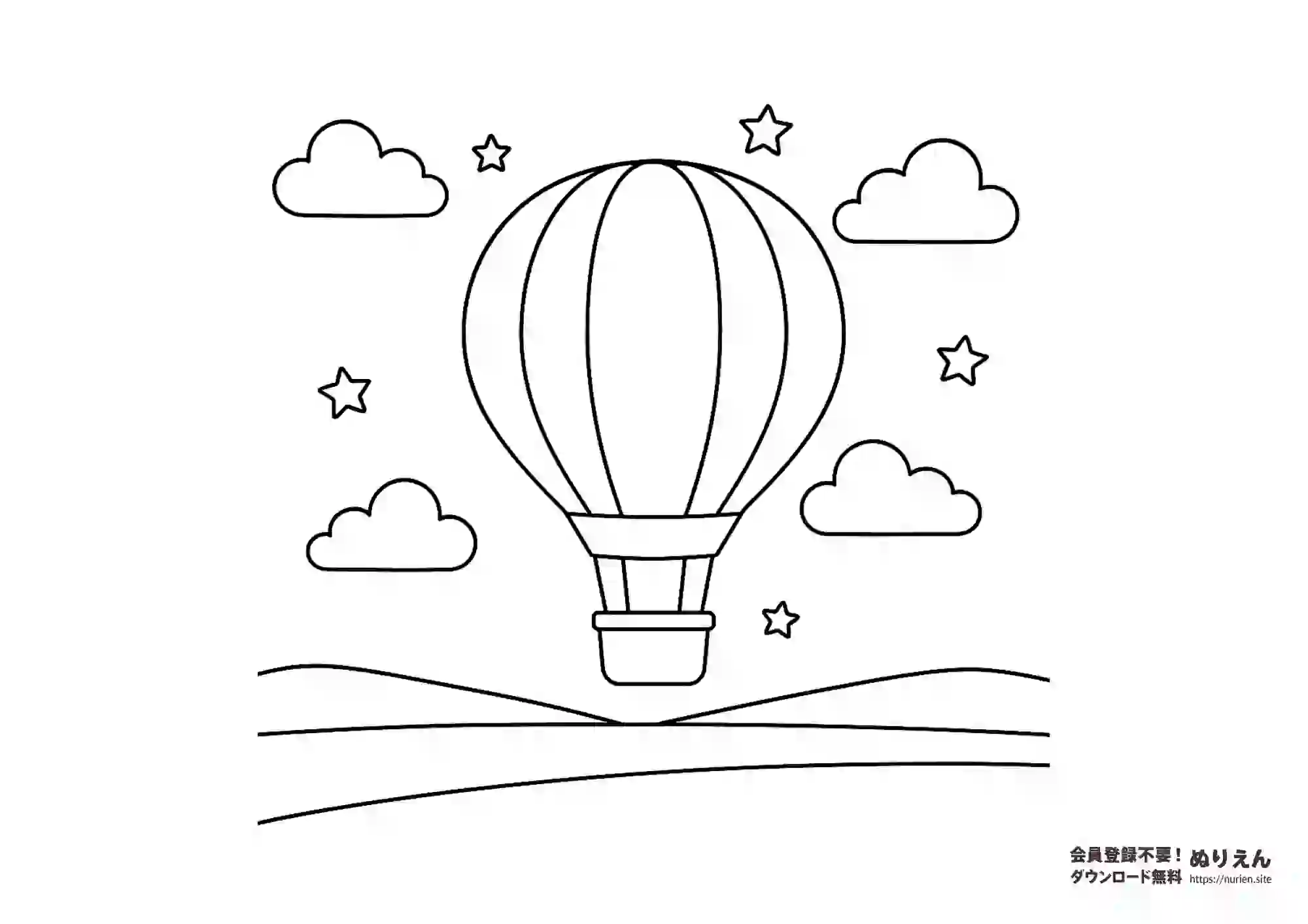 熱気球の無料ぬりえ｜幼児・小学生向けかわいい空の塗り絵素材