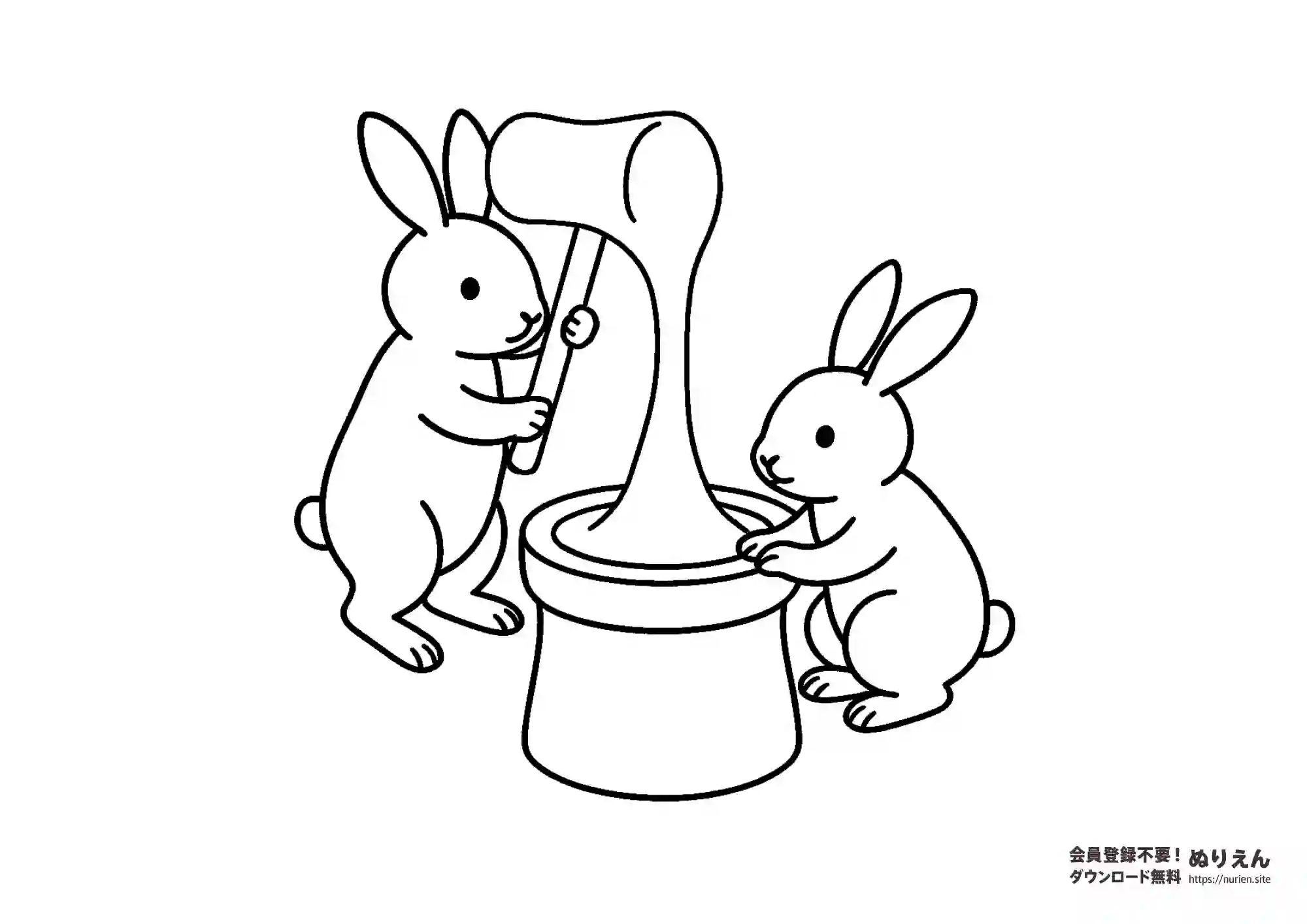 うさぎがお月見のもちつきをしているかわいいぬりえ