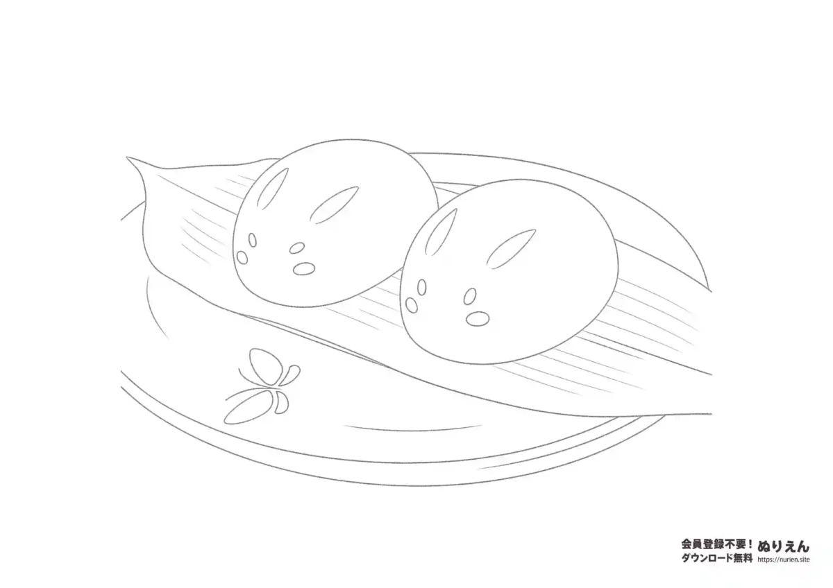 お月見にぴったりなうさぎ饅頭のぬりえ｜和菓子