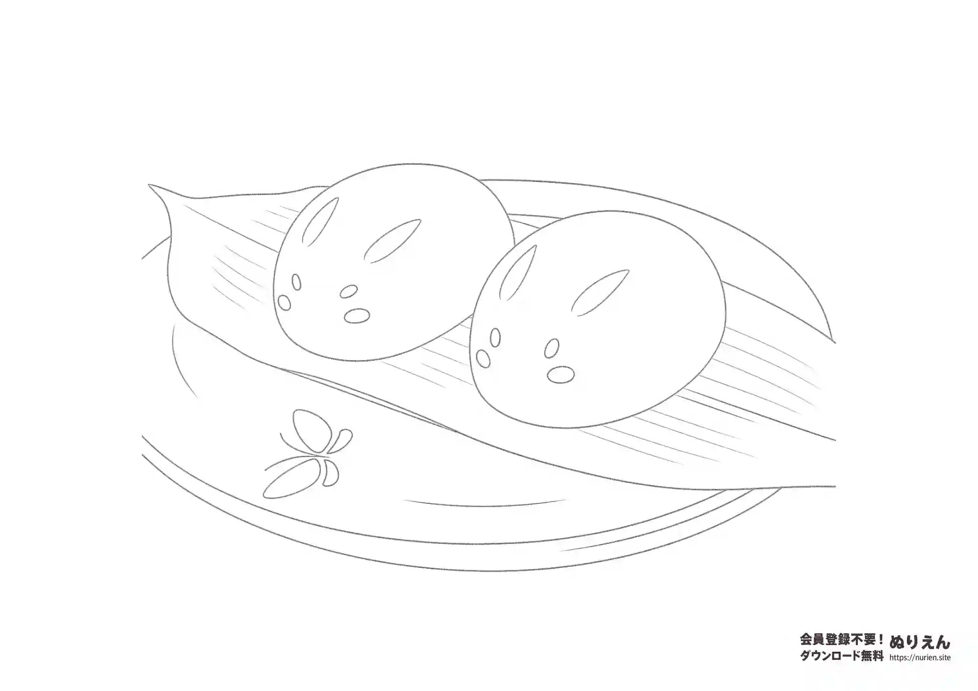 お月見にぴったりなうさぎ饅頭のぬりえ｜和菓子