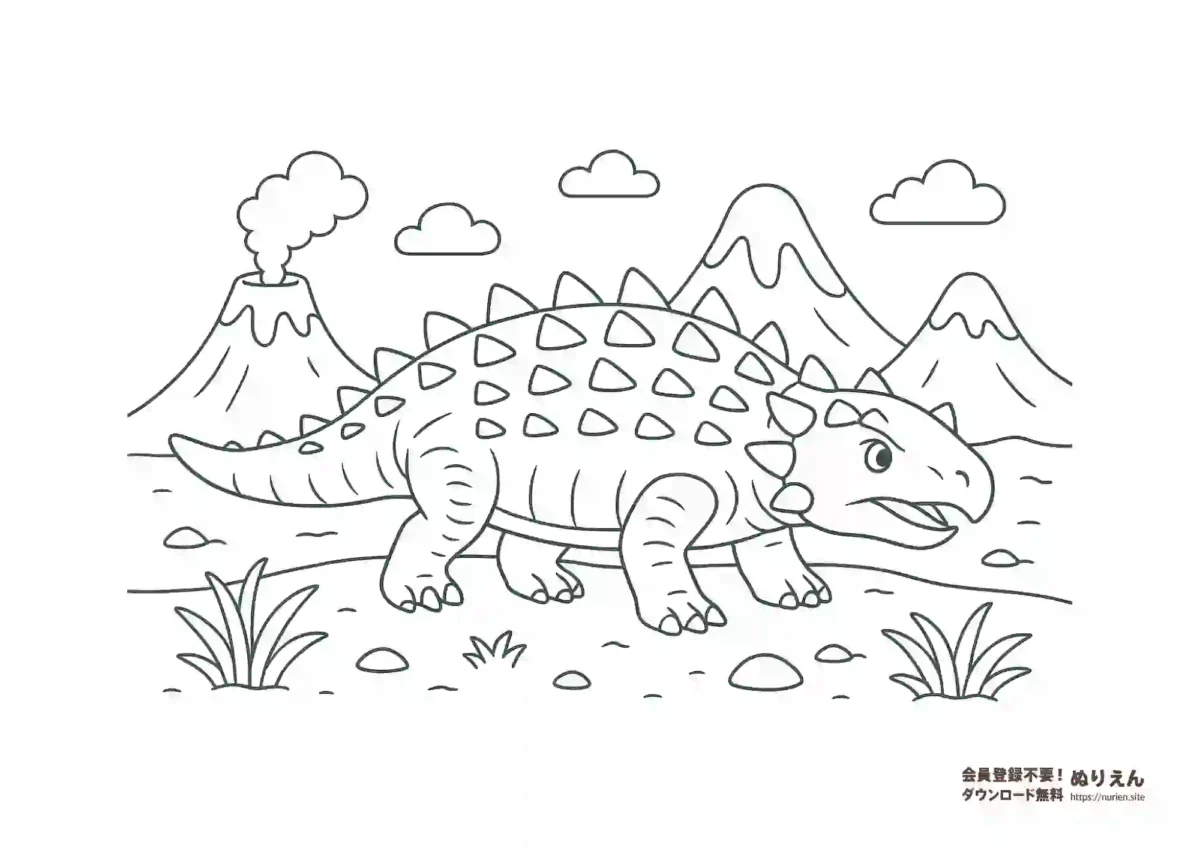 アンキロサウルス ぬりえ 無料 子ども向け 恐竜 塗り絵