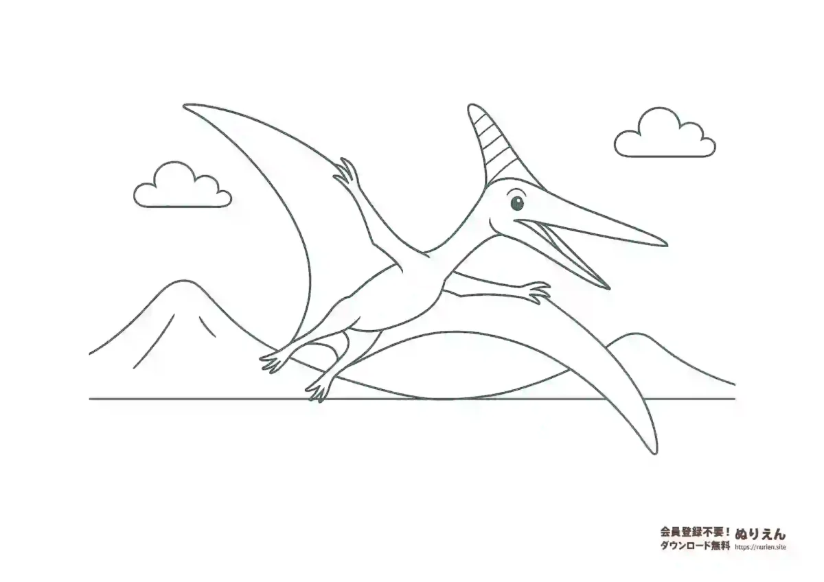 ケツァルコアトルスのぬりえ｜空を飛ぶ巨大翼竜