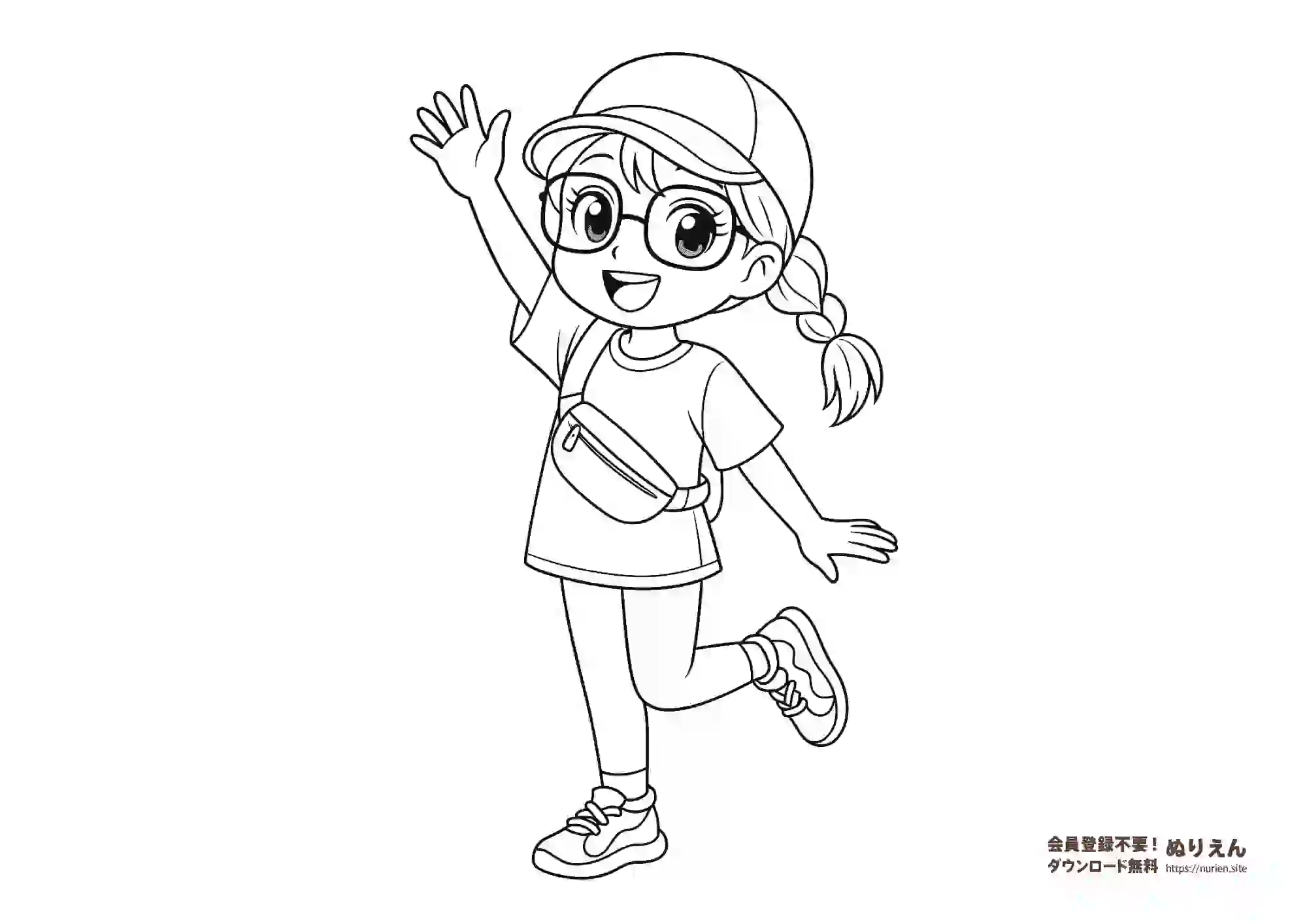 キャップをかぶったスポーティーな女の子のぬりえ