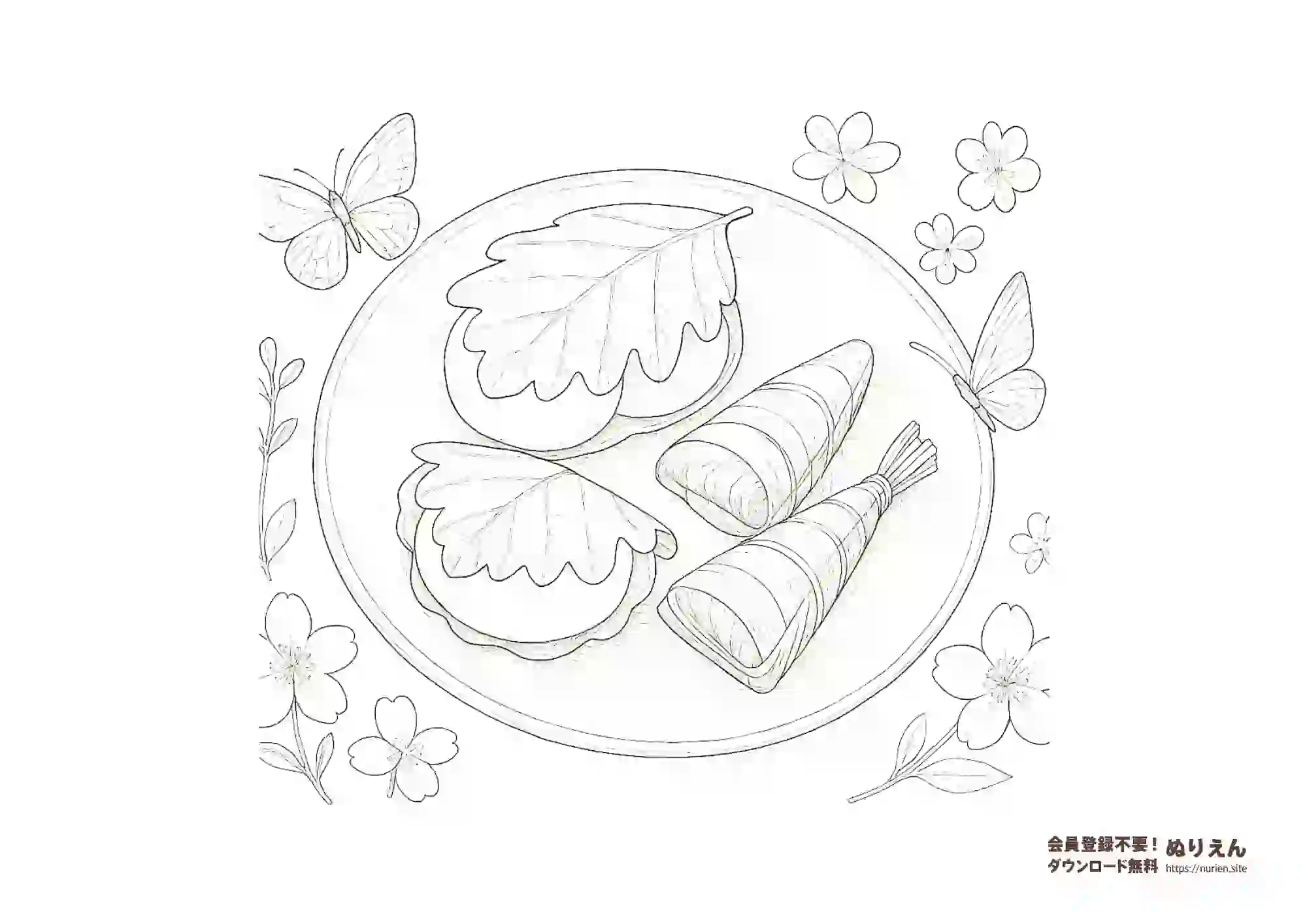 柏餅とちまきのこどもの日ぬりえ