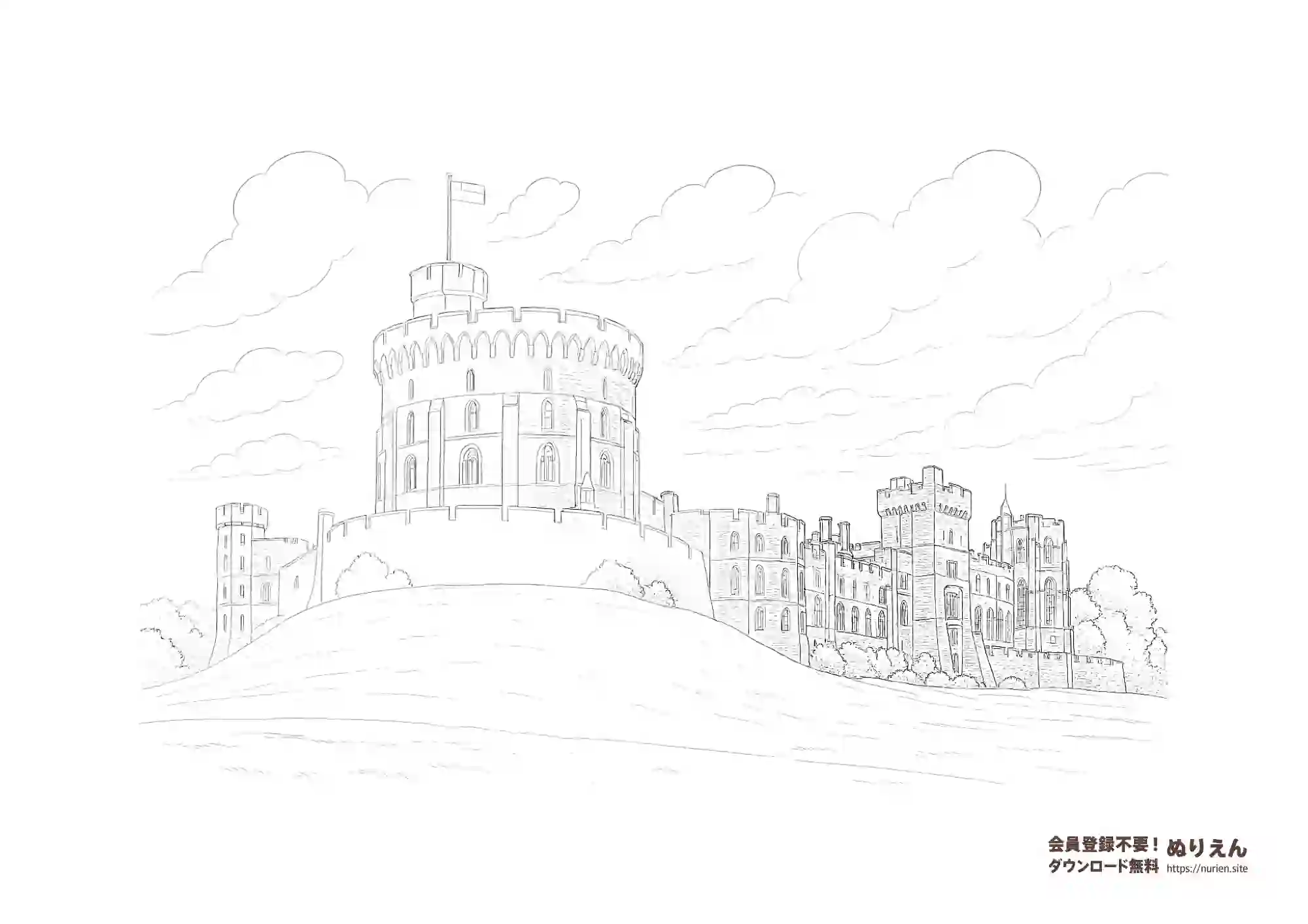 イギリスのウィンザー城を描いた大人向けぬりえ