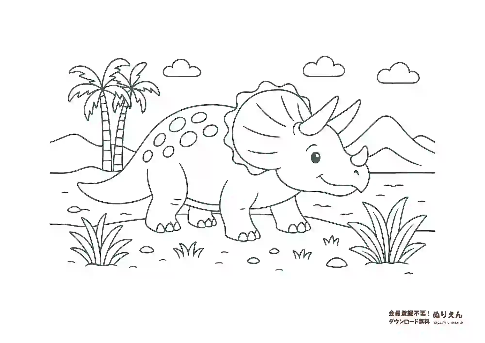 トリケラトプス ぬりえ 無料 子ども向け 恐竜 塗り絵