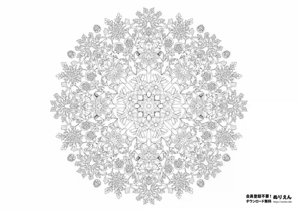 雪の結晶をモチーフにした繊細な曼荼羅ぬりえ｜大人向け冬のリラックス塗り絵