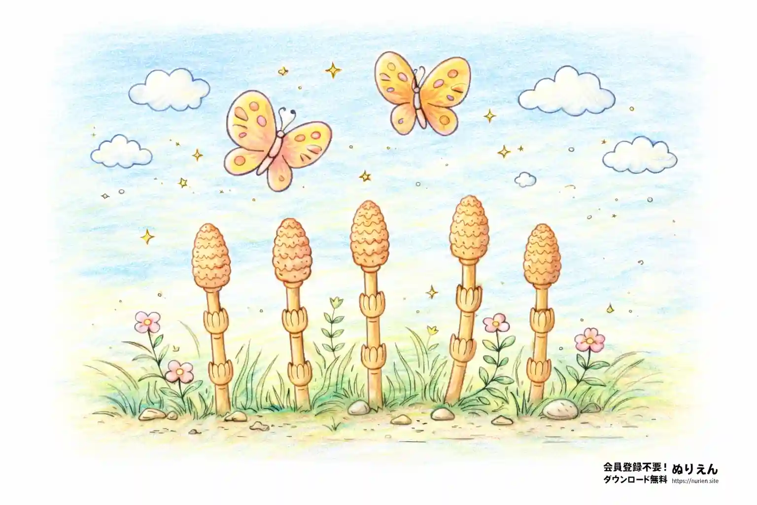 つくしとちょうちょのぬりえ