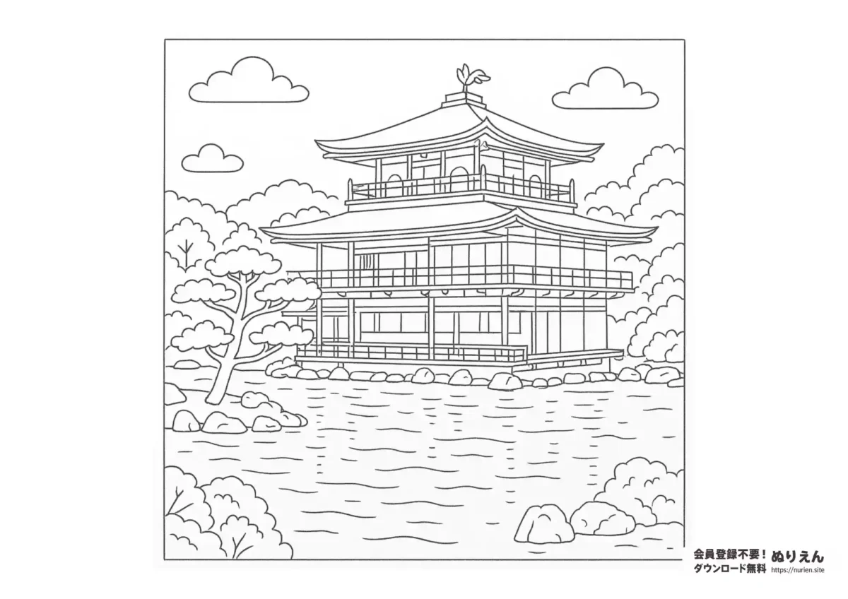 京都の金閣寺を描いた日本文化ぬりえ